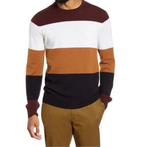 Club Monaco Men’s Medium 100% Wool Color Block Striped Crew Neck Sweater